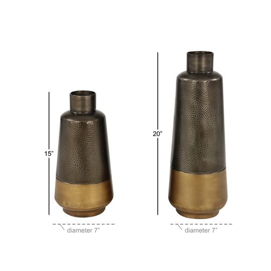Set of 2 Dark Grey Metal Rustic Vase, 20", 15"